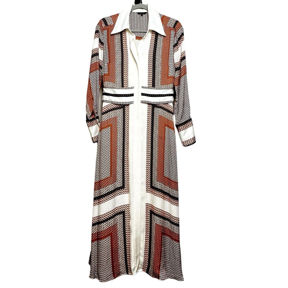 Massimo Dutti Geometric Maxi Dress in Cream, Rust & Black